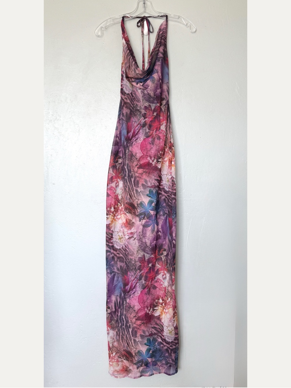 Outcast Abella Amor Floral Halter Maxi Dress in Purple/Pink